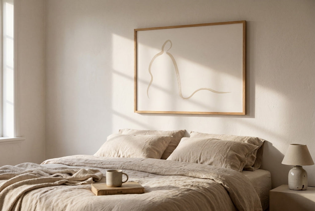 Trait fine-art print styled in a room