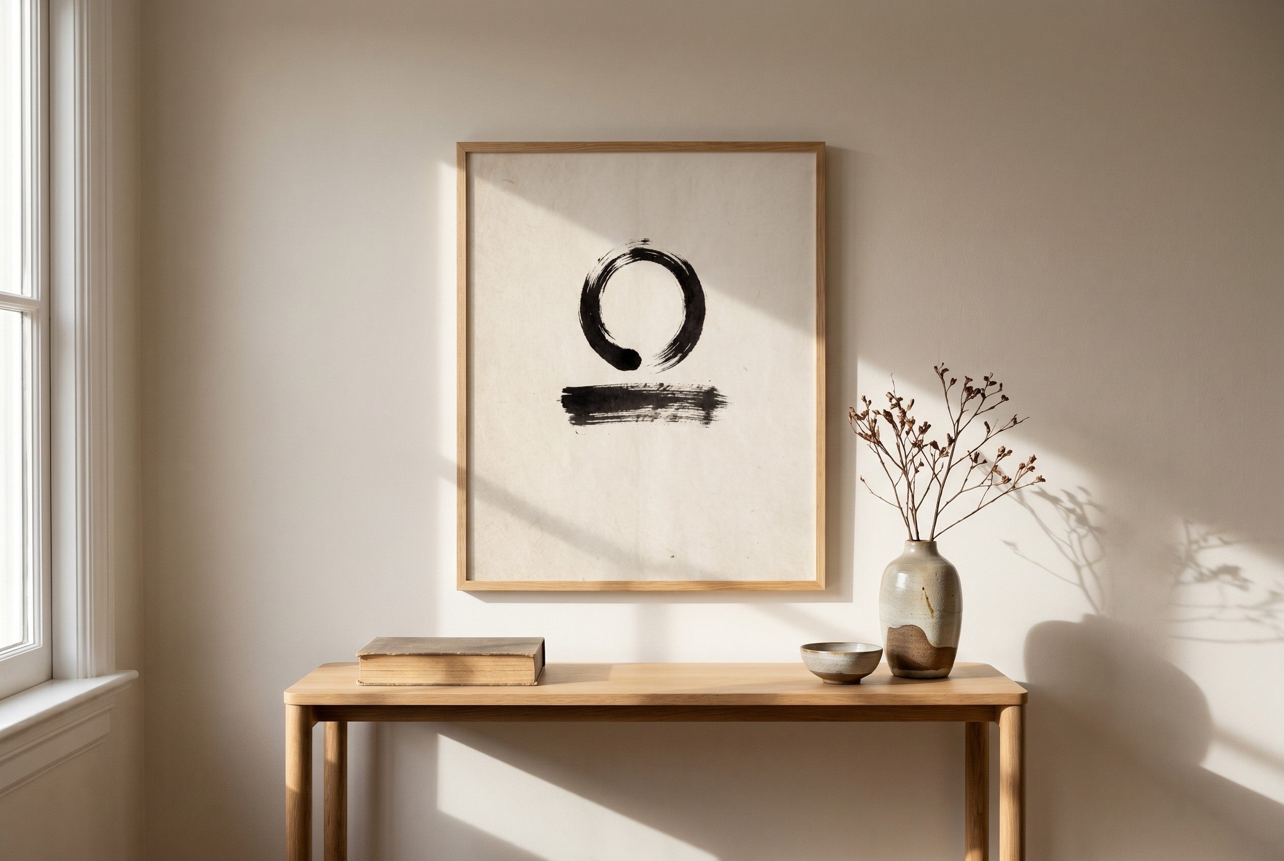Enso fine-art print styled in a room